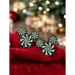 Mickey Mouse Christmas Mint Acrylic Earrings